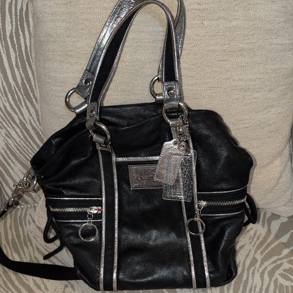 Coach Poppy Pop Art Black And Silver Bag F-13819